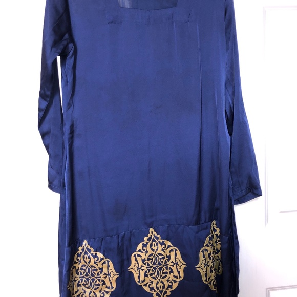 4 pcs Blue/Gold Shalwar kameez Pakistani/Indian - Picture 7 of 7